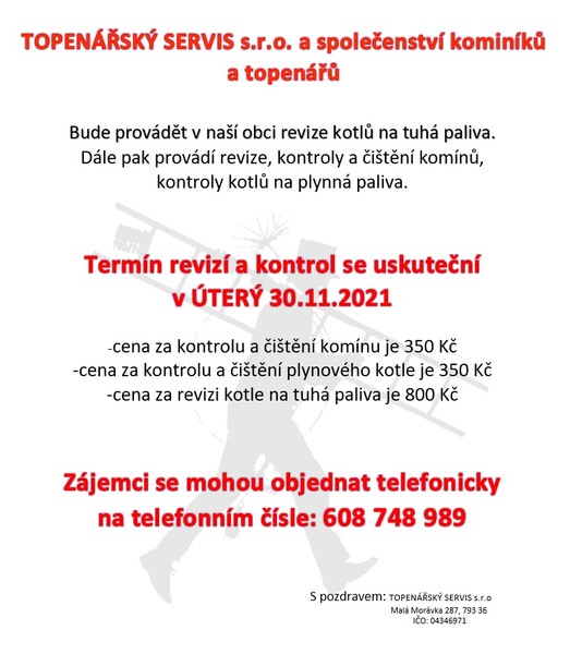 Topenářský servis a společenství kominíků 30. 11. 2021