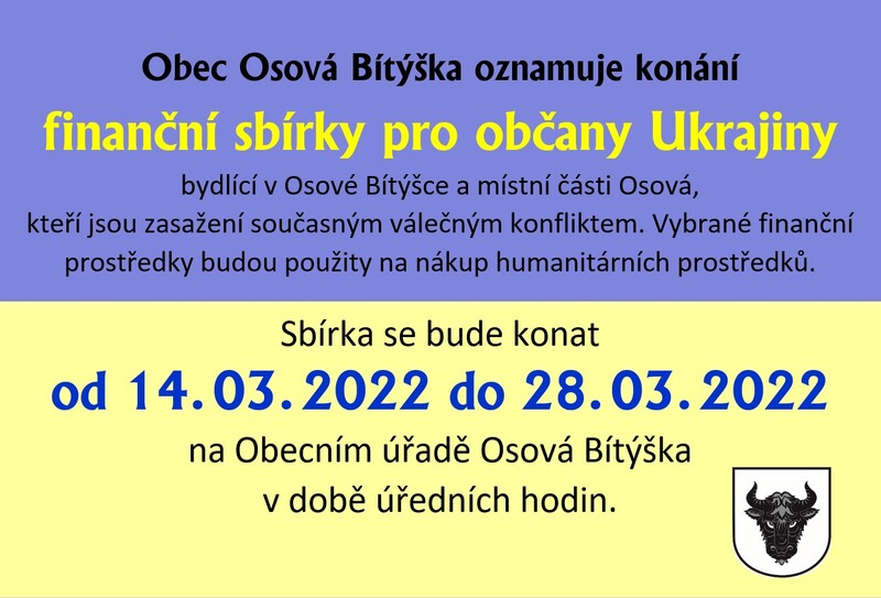 Plakát sbírka pro občany Ukrajiny v OB