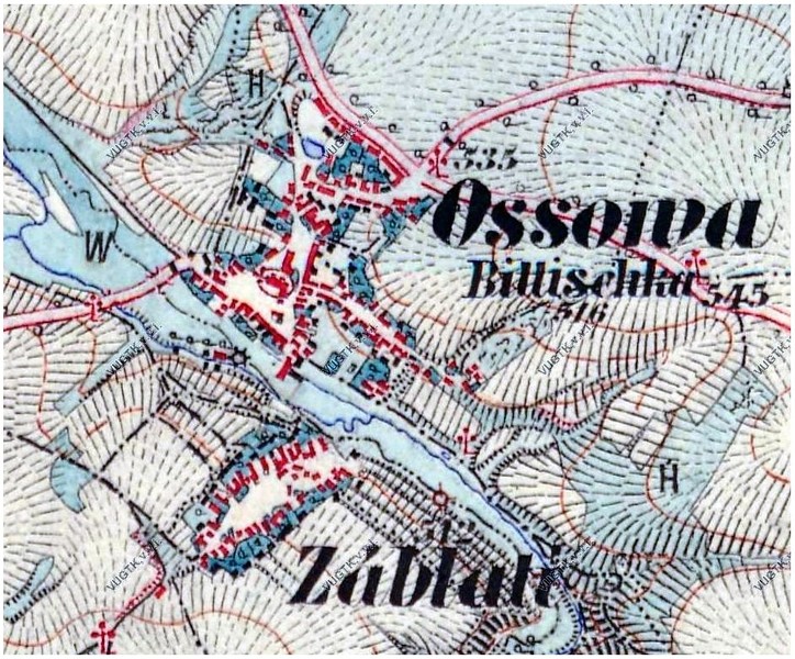 Osová Bítýška na mapě z r. 1877