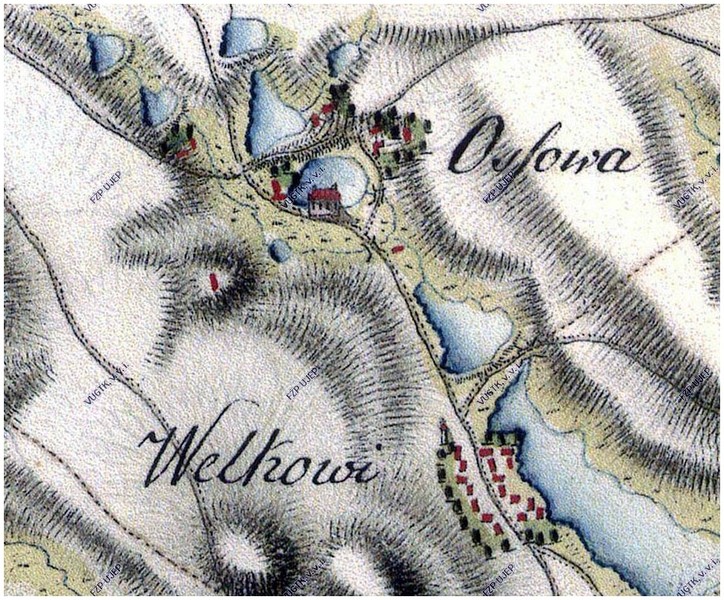Osová na mapě z r. 1764