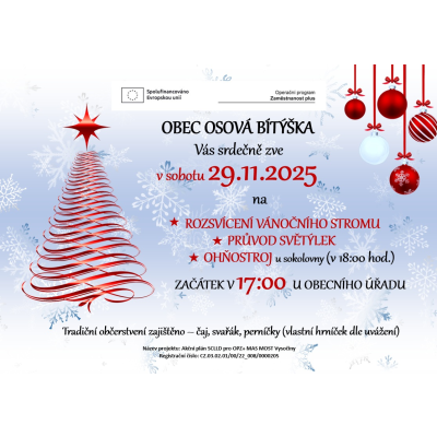 Rozsvícení vánočního stromu, průvod světýlek a ohňostroj